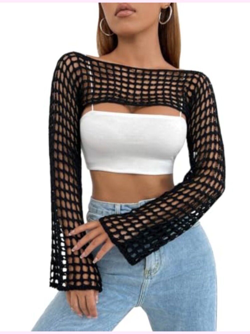 Crochet Hollow Out Y2K Bolero Shrug See Through Knit Sweater Crop Top